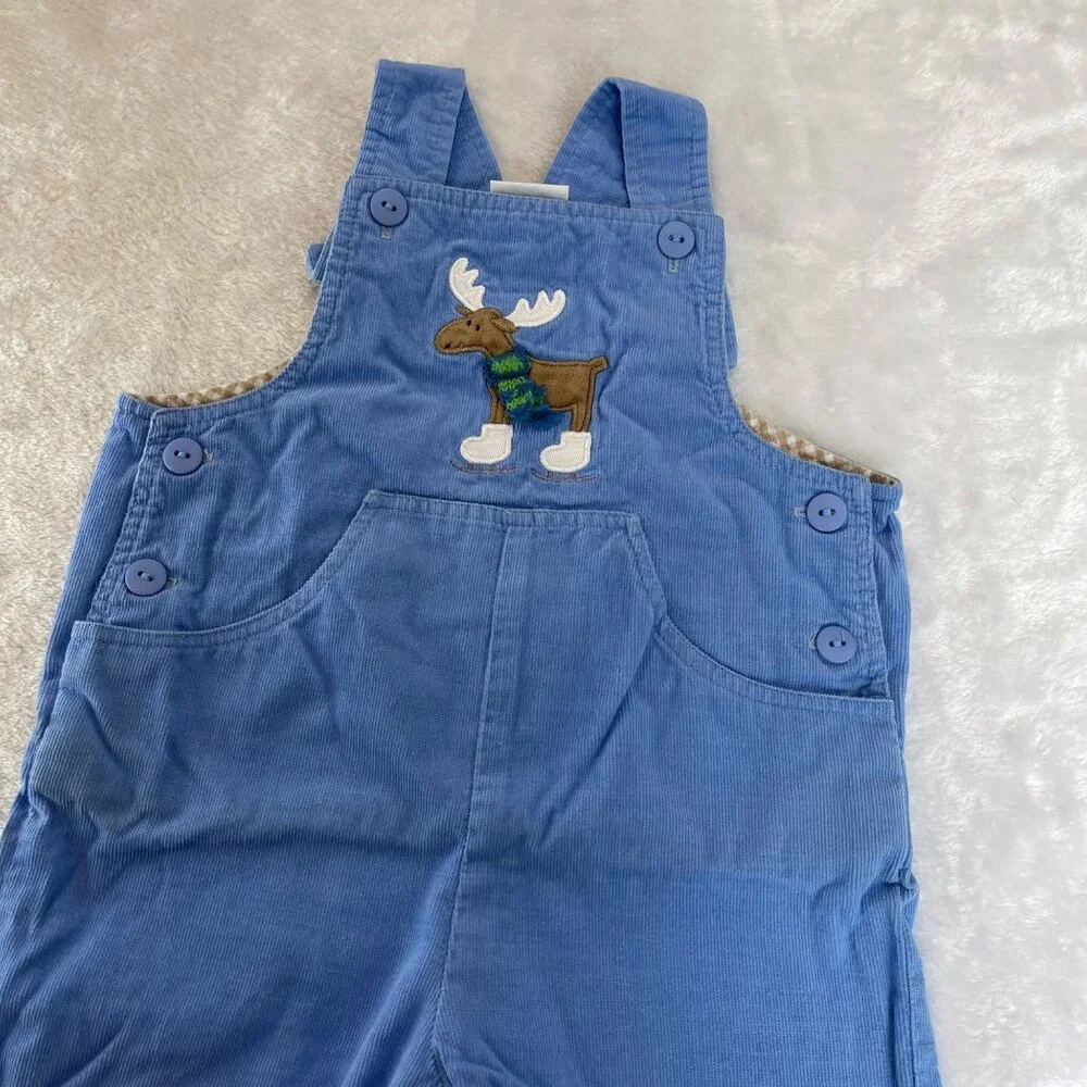 Florence Eiseman Corduroy Overalls Moose Embroidery Unisex Size 18M Blue‎ Cotton